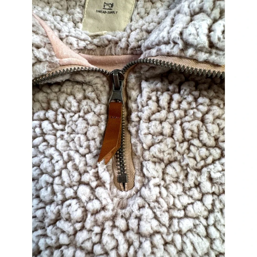 Thread & Supply Sherpa Pullover Womens XS Beige Quarter Zip‎ Teddy Fleece
